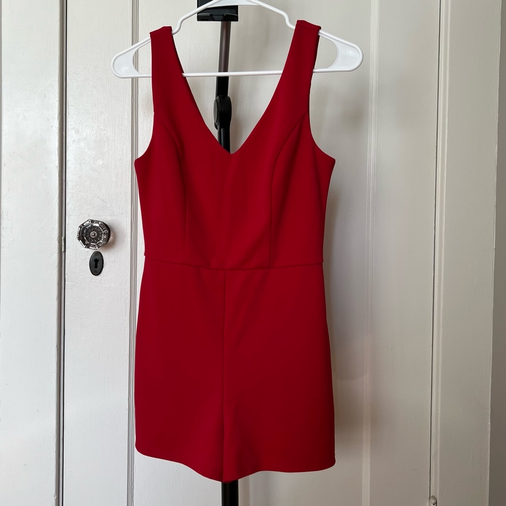 Crystal Sky Red V Neck Romper